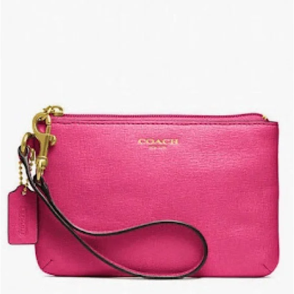 NWT COACH 49377 SAFFIANO LEATHER PINK WRISTLET - Picture 3 of 13
